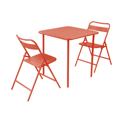 Mesa de jardim bistrô em aço com 2 cadeiras dobráveis, 70cm Terracota - 70x70x72.5 cm Mesa de jardim bistrô em aço com 2 cadeiras dobráveis, 70cm Terracota - 70x70x72.5 cm