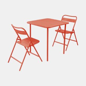 Mesa de jardim bistrô em aço com 2 cadeiras dobráveis, 70cm Terracota - 70x70x72.5 cm