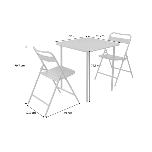 Mesa de jardim bistrô em aço com 2 cadeiras dobráveis, 70cm Terracota - 70x70x72.5 cm Mesa de jardim bistrô em aço com 2 cadeiras dobráveis, 70cm Terracota - 70x70x72.5 cm