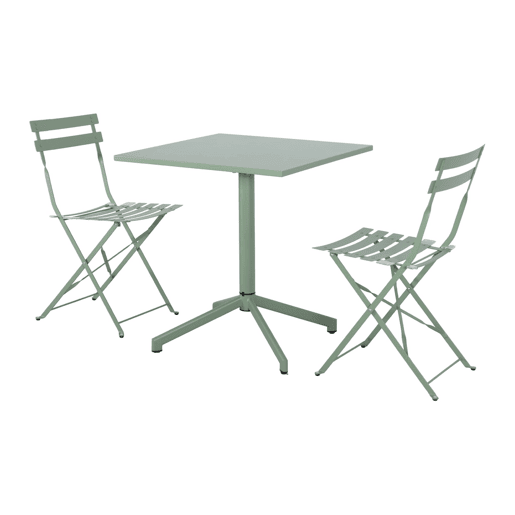 Mesa de jardim bistrô dobrável de metal com 2 cadeiras Verde cinzento - 70x70x74 cm