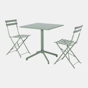 Mesa de jardim bistrô dobrável de metal com 2 cadeiras Verde cinzento - 70x70x74 cm