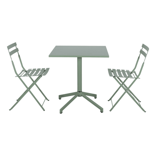 Mesa de jardim bistrô dobrável de metal com 2 cadeiras Verde cinzento - 70x70x74 cm