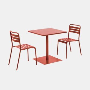 Set mesa de jardim bistrô quadrada de aço com 2 cadeiras Terracota - 70x70x73 cm