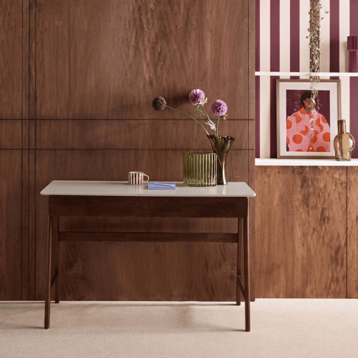 Mesa de escritório decorada em madeira com 2 gavetas, 120cm Madeira de nogueira - 120x55x76 cm