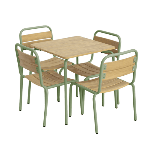 Mesa de jardim infantil em aço e madeira com 4 cadeiras Verde cinzento - 48x48x47 cm
