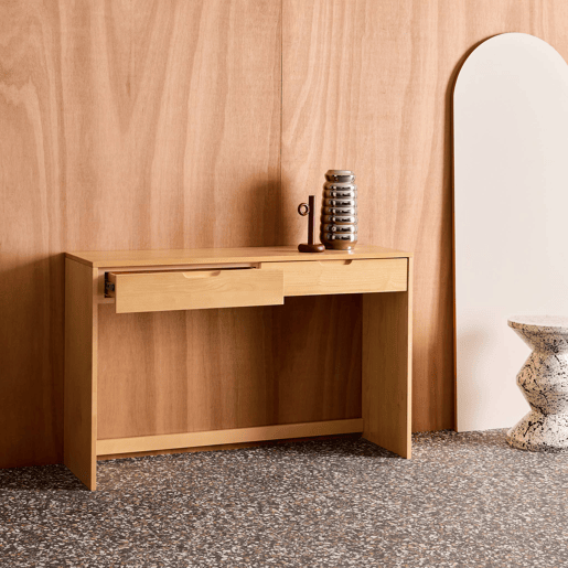 Consola com efeito madeira com 2 gavetas, 120cm Natural - 120x35x75 cm