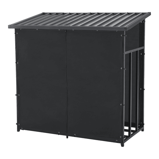 Suporte para lenha Yakutat com lona metal 145x143x70cm Preto casa.pro Suporte para lenha Yakutat com lona metal 145x143x70cm Preto casa.pro