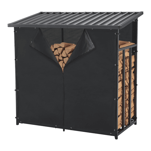 Suporte para lenha Yakutat com lona metal 145x143x70cm Preto casa.pro Suporte para lenha Yakutat com lona metal 145x143x70cm Preto casa.pro
