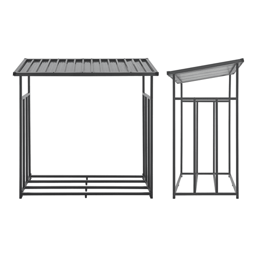 Suporte para lenha Yakutat com lona metal 145x143x70cm Preto casa.pro Suporte para lenha Yakutat com lona metal 145x143x70cm Preto casa.pro