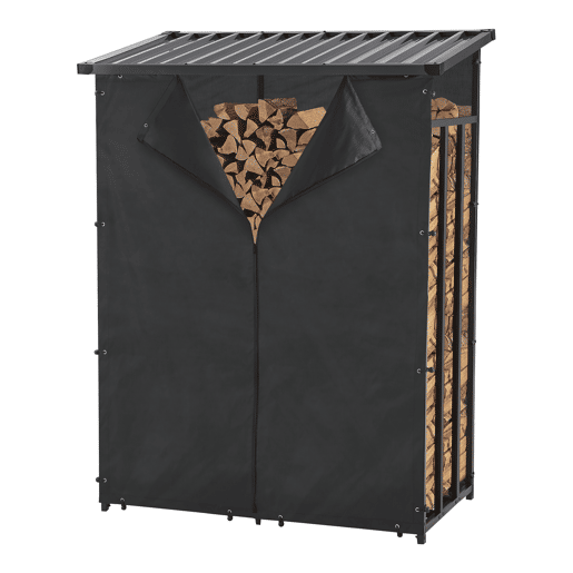 Suporte para lenha Yakutat com lona metal 185x130x70cm Preto casa.pro
