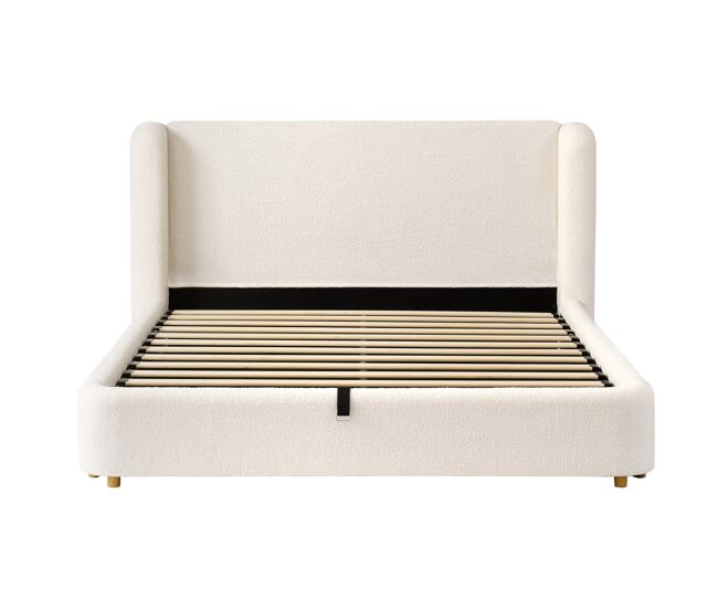 Cama tapizada 160x200 - canapé hidráulico y somier - beige bouclé