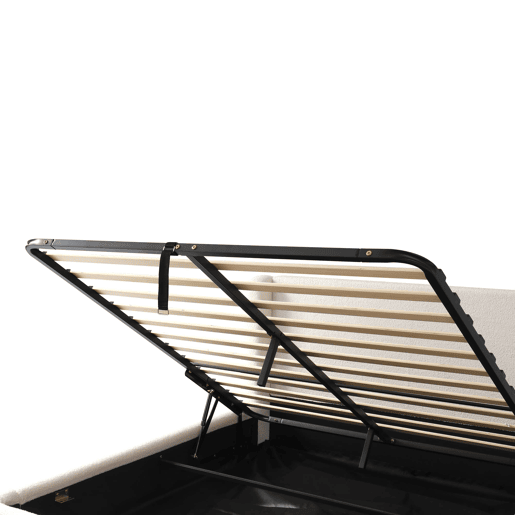 Cama estofada 160x200 - canapé hidráulico e estrado - bege bouclé