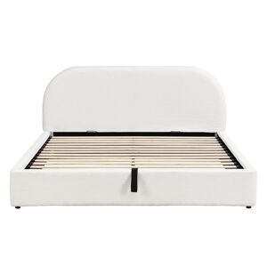 Cama de casal estofada 180x200 - cama funcional com baú e cabeceira acolchoada - bege bouclé