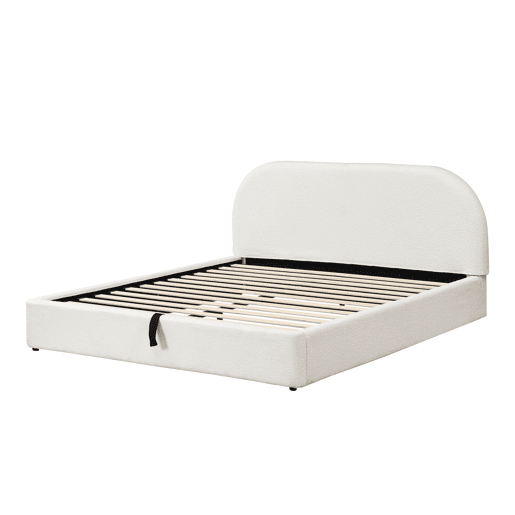 Cama de casal estofada 180x200 - cama funcional com baú e cabeceira acolchoada - bege bouclé