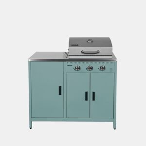 Churrasqueira a gás com 3 queimadores, 3 portas e termómetro Azul cinza - 100x51x87.5 cm