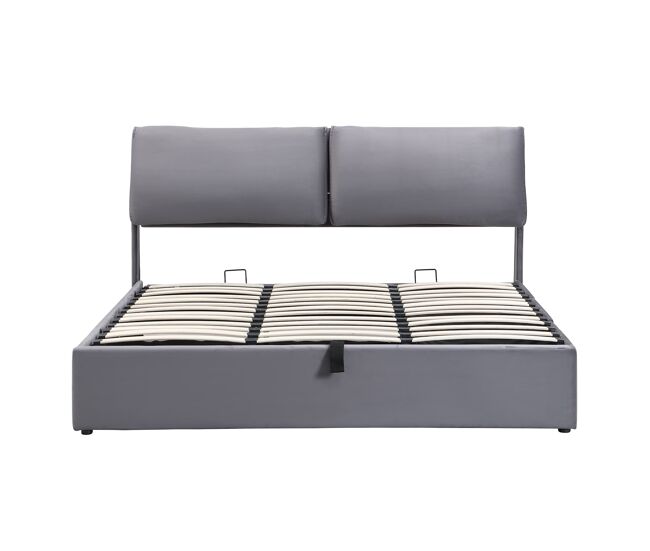 Cama tapizada 160x200 - hidráulica con 3 cajones y almacenaje - gris