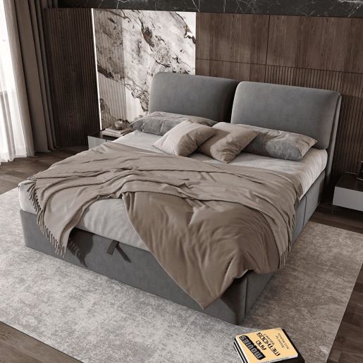 Cama estofada 160x200 - hidráulica com 3 gavetas e arrumação - cinzenta