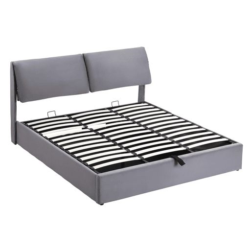 Cama estofada 160x200 - hidráulica com 3 gavetas e arrumação - cinzenta