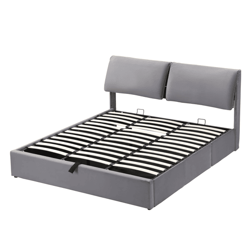 Cama estofada 160x200 - hidráulica com 3 gavetas e arrumação - cinzenta