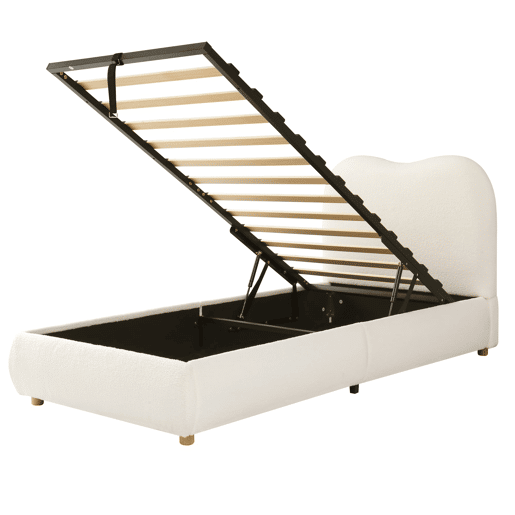 Cama individual 90x200 cm - Funcional com arrumação e cabeceira estofada - Bege