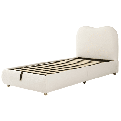 Cama individual 90x200 cm - Funcional com arrumação e cabeceira estofada - Bege