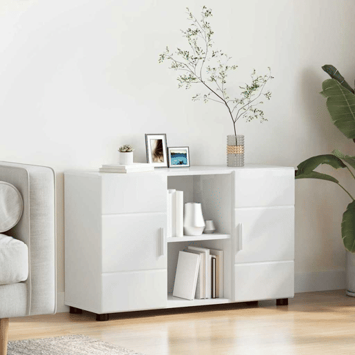 Bufete - Móvei de apoio com prateleira Branco Brilhante 88,5 x 30,5 x 55,5 cm pt1680