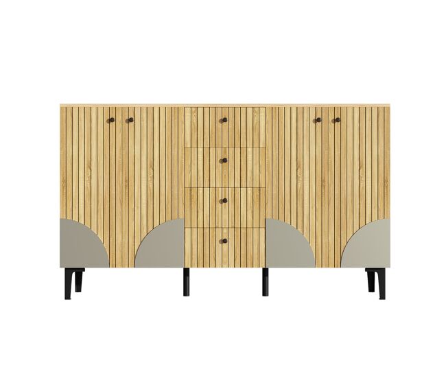 Aparador 160x36x94 cm - 4 puertas 4 cajones diseño minimalista - madera natural