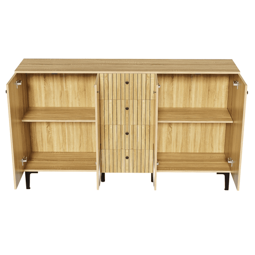 Aparador 160x36x94 cm - 4 portas 4 gavetas design minimalista - Madeira natural