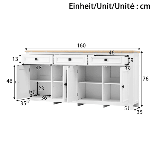 Aparador 160x35x76 cm - Moderno e minimalista, amplo espaço de armazenamento - Branco