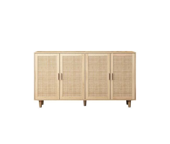 Armario decorativo 4 puertas + 158 cm - elegante y funcional - ratán natural