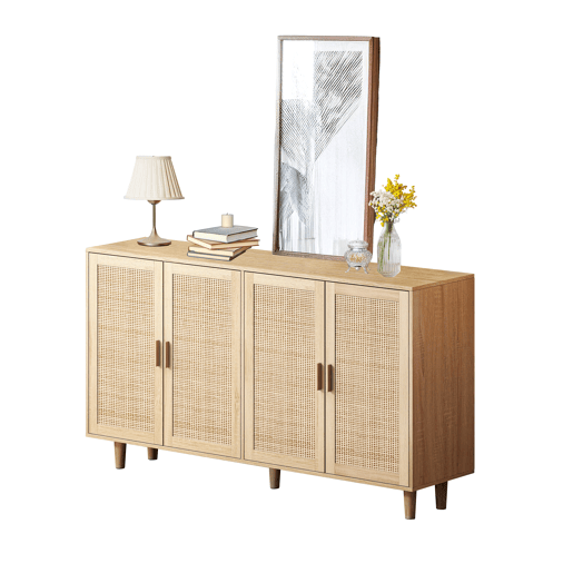 Armário decorativo com 4 portas + 158 cm - elegante e funcional - rattan natural