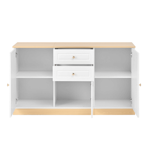 Aparador com 3 portas e 2 gavetas - armazenamento multifuncional para sala de estar e sala de jantar - Branco