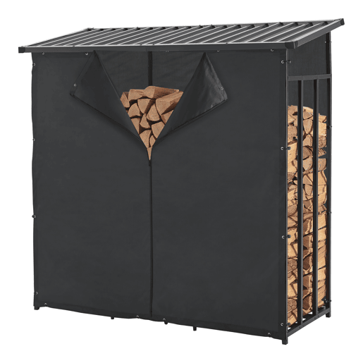 Suporte para lenha Yakutat com lona metal 185x180x70cm Preto casa.pro