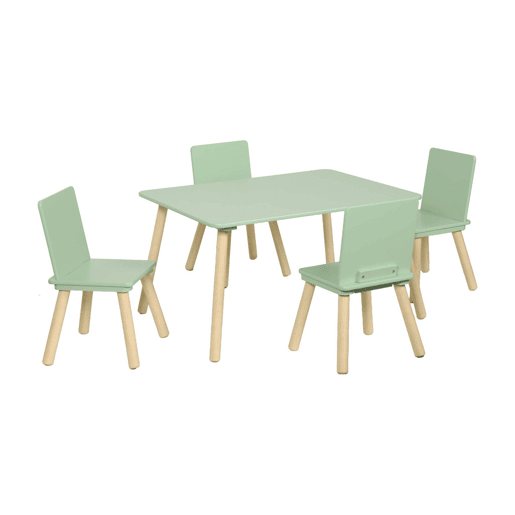 Mesa infantil retangular em madeira de pinho com 4 cadeiras Verde - 80x60x44 cm