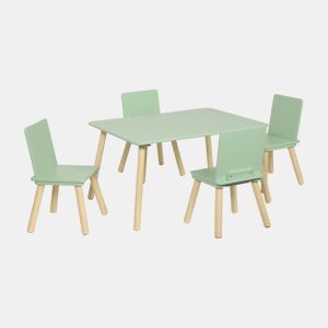 Mesa infantil retangular em madeira de pinho com 4 cadeiras Verde - 80x60x44 cm