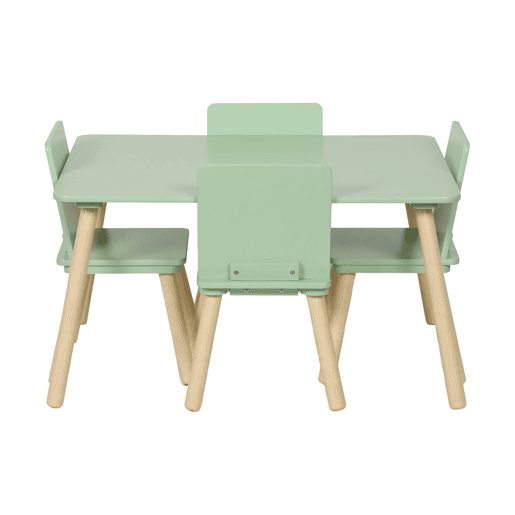 Mesa infantil retangular em madeira de pinho com 4 cadeiras Verde - 80x60x44 cm