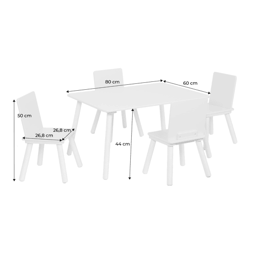 Mesa infantil retangular em madeira de pinho com 4 cadeiras Verde - 80x60x44 cm