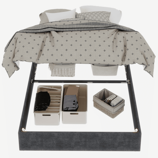 Cama moderna estilo simples 140x200 - Com elevador, veludo holandês - Cinza
