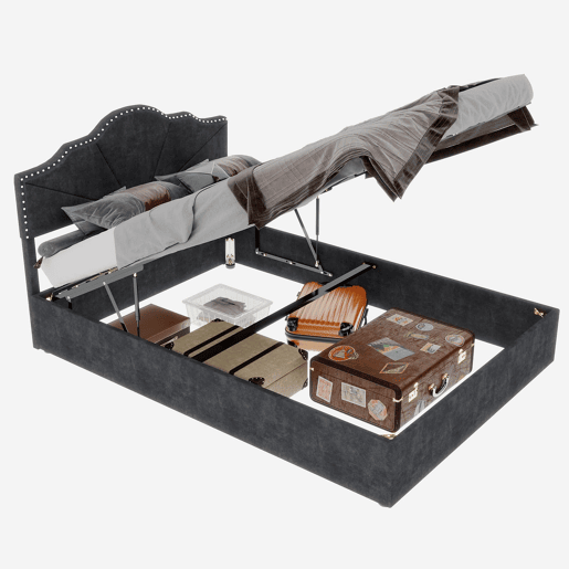 Cama moderna 140x200 cm - Cabeceira acolchoada macia, canapé alto com pistão - Cinza