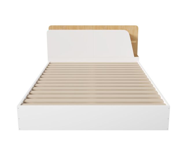 Cama canapé abatible 140x200 - led usb tipo c control app, almacenamiento - blanco/natural