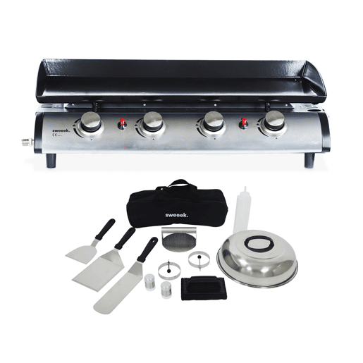 Grelhador a gás 4 queimadores inox 10kW com utensílios Preto - 81.5x45x26 cm