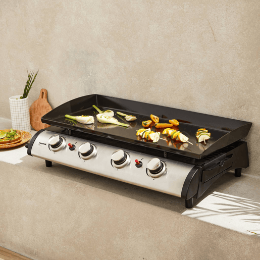 Grelhador a gás 4 queimadores inox 10kW com utensílios Preto - 81.5x45x26 cm