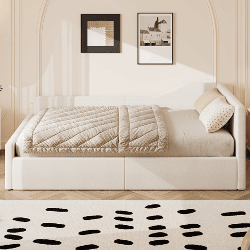 Cama de dia 140x200 - Estofada com arrumação inferior - Bege