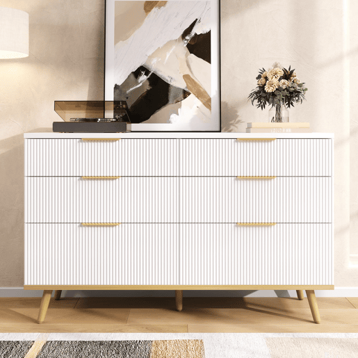 Cômoda com 6 gavetas - amplo espaço de armazenamento, design elegante, pés com efeito de madeira - Branco