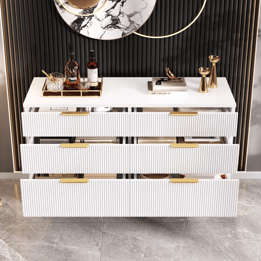 Cômoda com 6 gavetas - amplo espaço de armazenamento, design elegante, pés com efeito de madeira - Branco