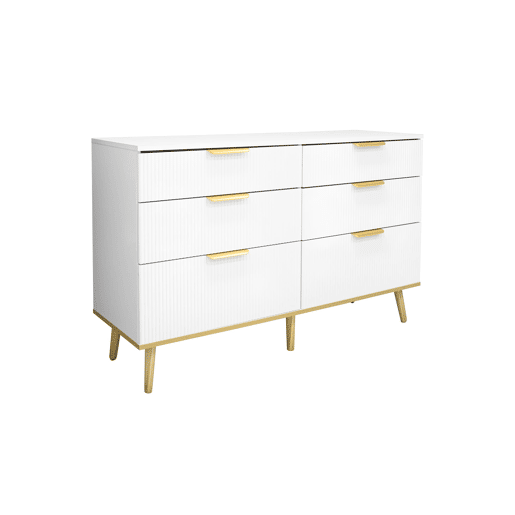 Cômoda com 6 gavetas - amplo espaço de armazenamento, design elegante, pés com efeito de madeira - Branco