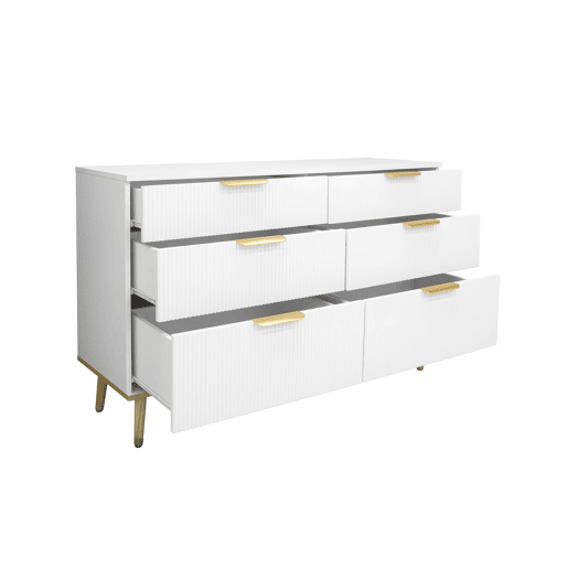Cômoda com 6 gavetas - amplo espaço de armazenamento, design elegante, pés com efeito de madeira - Branco
