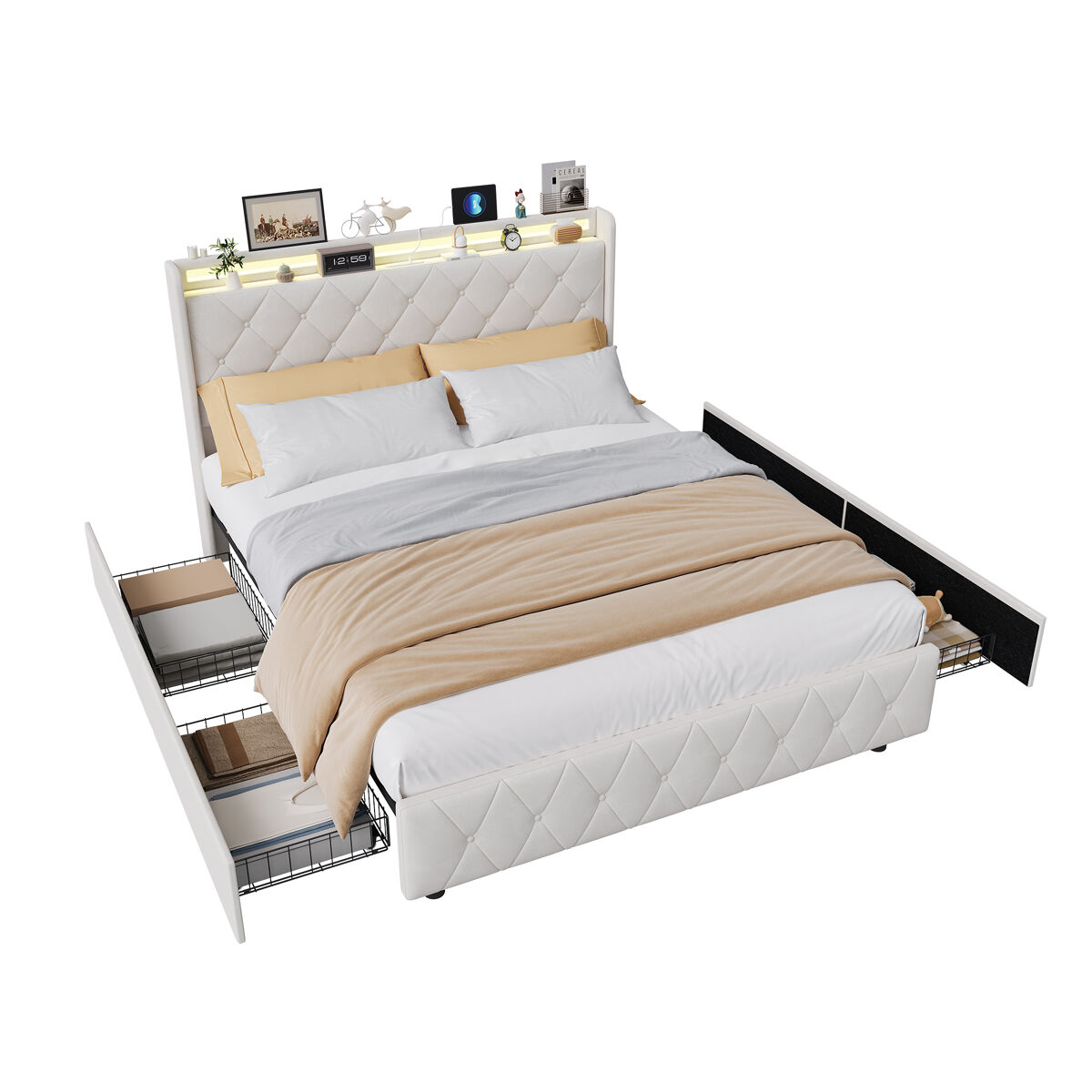 Cama, USB y Tipo C, cajones 165x212