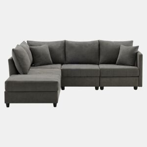 Sofá modular de 5 lugares - chaise longue convertível, L ou U, moderno, sala de estar, apartamento, cinza