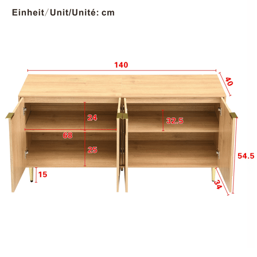 Aparador 140x40x72 cm - Moderno e simples, com amplo espaço de armazenamento - Natural Aparador 140x40x72 cm - Moderno e simples, com amplo espaço de armazenamento - Natural
